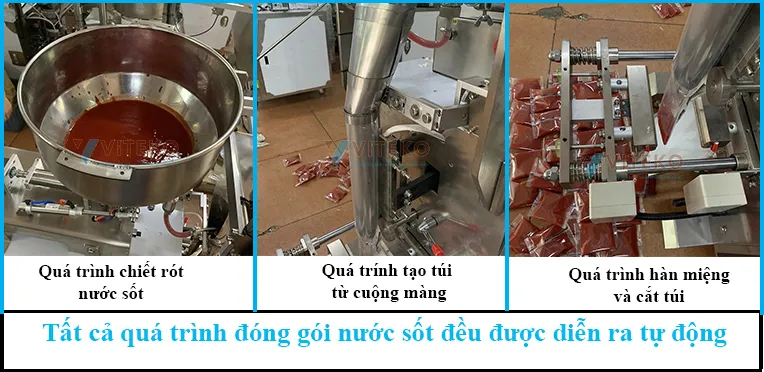 quá trình đóng gói nước sốt diễn ra tự động