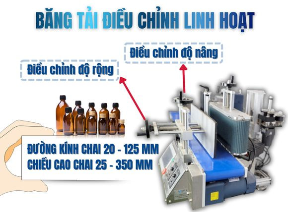 Băng tải của máy dán nhãn chai tròn tự động VTK-LM150 điều chỉnh linh hoạt