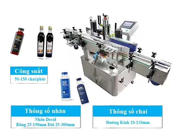 VTK-LM220 - Máy dán nhãn decal chai vuông tự động