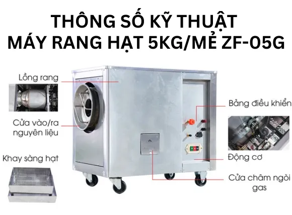 Thông số kỹ thuật của máy rang hạt 5kg mè dùng gas