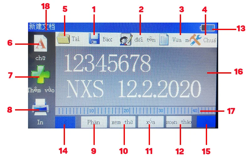 Bảng điều khiển của máy in date cầm tay