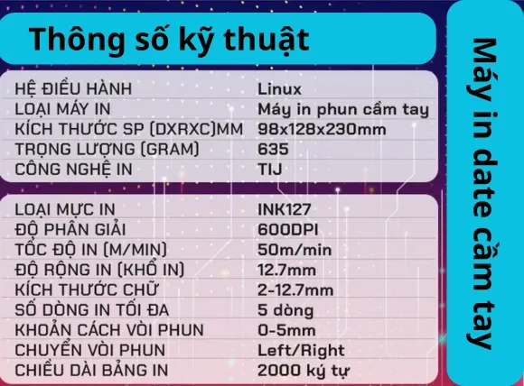 Thông số kỹ thuật khi mua máy in date