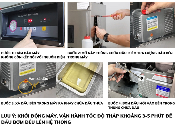 Các bước thay dầu chi tiết cho máy bơm chân không