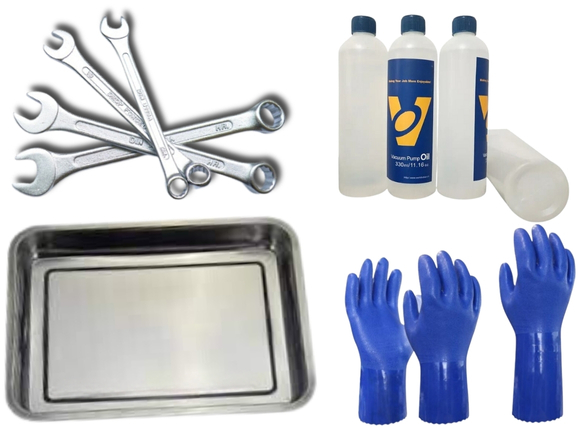Thiết bị và dụng cụ cần thiết để thực hiện thay dầu bơm chân không