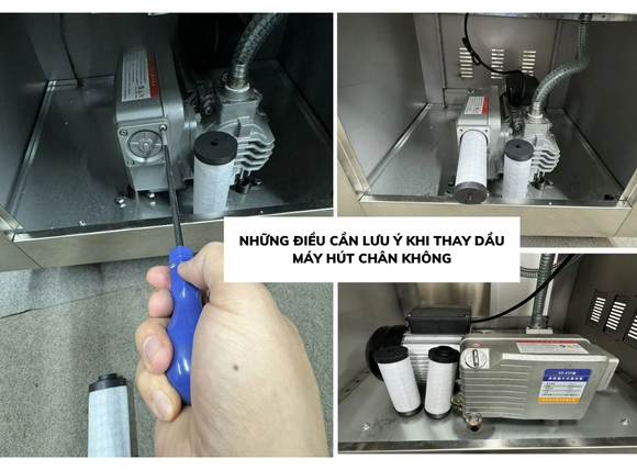 Xả dầu bơm chân không để thực hiện thay dầu bơm mới