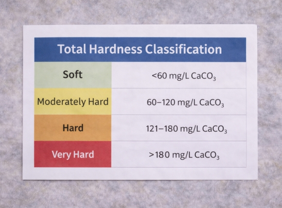 Bảng phân loại độ cứng theo đơn vị mg/L CaCO₃