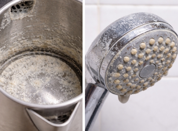 Cặn trắng tích tụ trên thiết bị đun nước và vòi sen do nước cứng