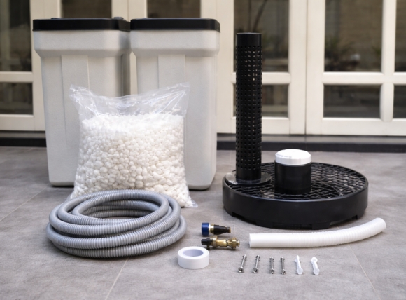 Phụ kiện đi kèm bình chứa muối cần kiểm tra đầy đủ trước khi lắp đặt