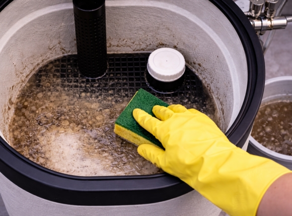 Vệ sinh định kỳ bình chứa muối loại bỏ bùn cặn tích tụ tại đáy bình