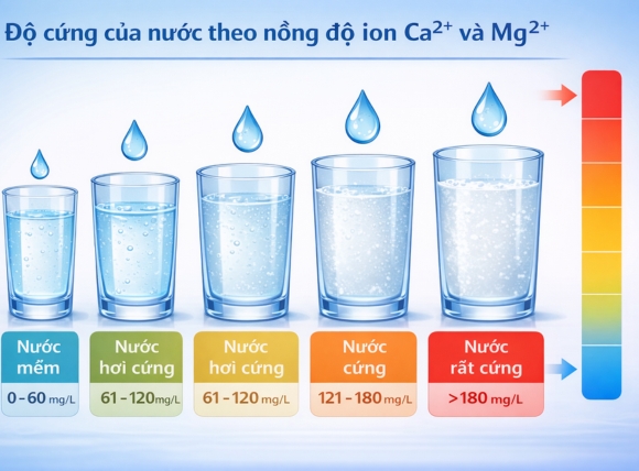 Định nghĩa nước cứng theo nồng độ ion Ca²⁺ và Mg²⁺