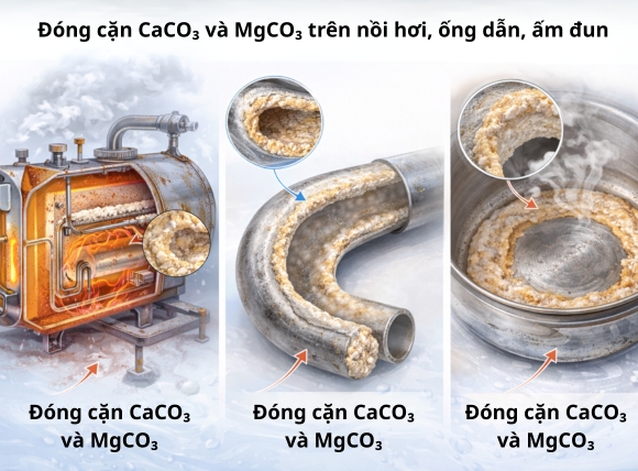 Ion Ca²⁺ và Mg²⁺ phản ứng với xà phòng tạo kết tủa không tan