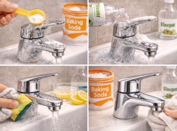 Kết hợp baking soda và giấm cho mảng bám dày hơn