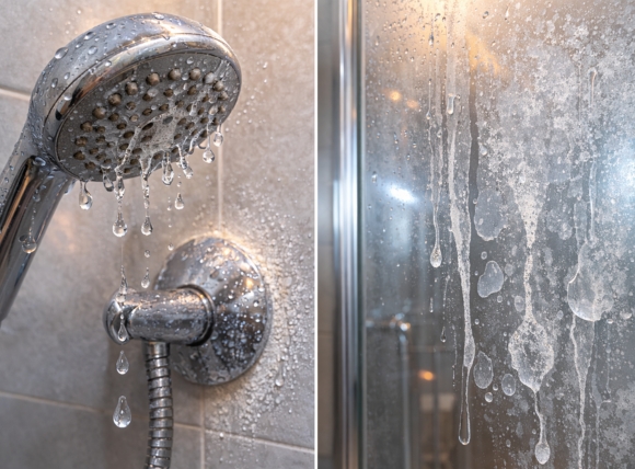 Sự bay hơi tạo cặn trên vòi sen và vách kính