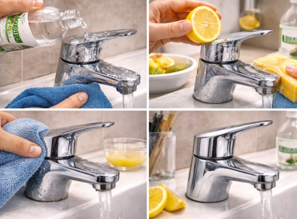 Sử dụng giấm trắng hoặc nước cốt chanh cho vết cặn mỏng