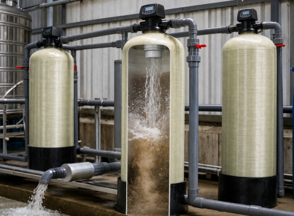 Quy trình súc rửa ngược backwash loại bỏ cặn bẩn bên trong bình