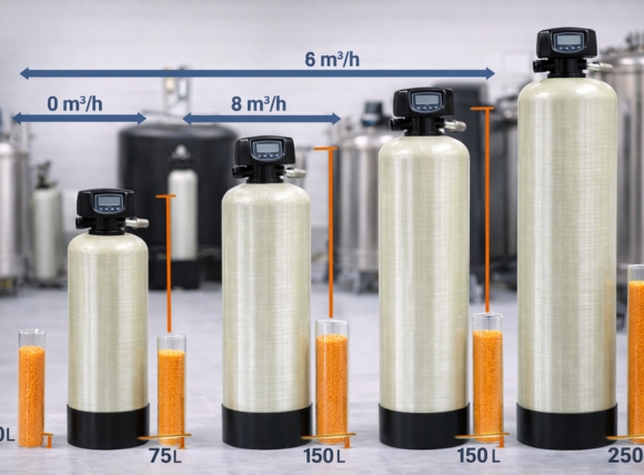 Xác định kích thước bình theo lưu lượng và thể tích nhựa cation