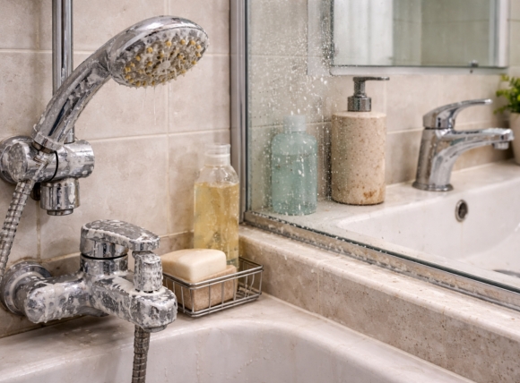 Dấu hiệu nước cứng tại khu vực nhà tắm