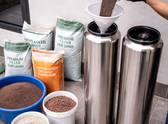 Bước 1: Chuẩn bị cột lọc và đổ vật liệu