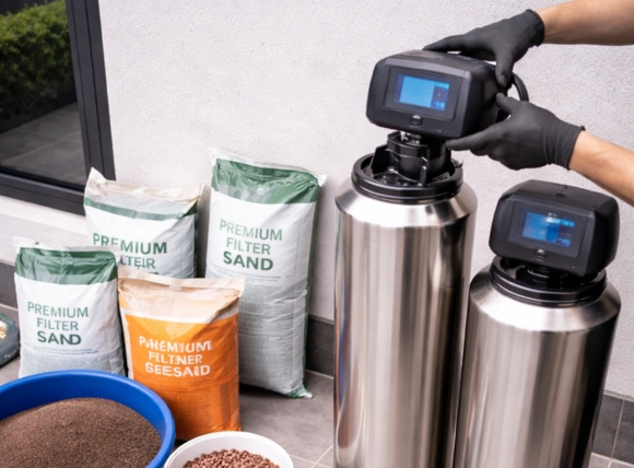 Bước 2: Lắp van điều khiển vào cổ cột lọc