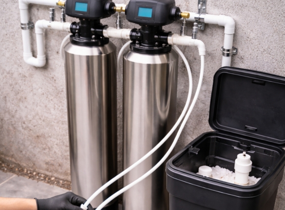 Bước 4: Kết nối thùng muối hoàn nguyên