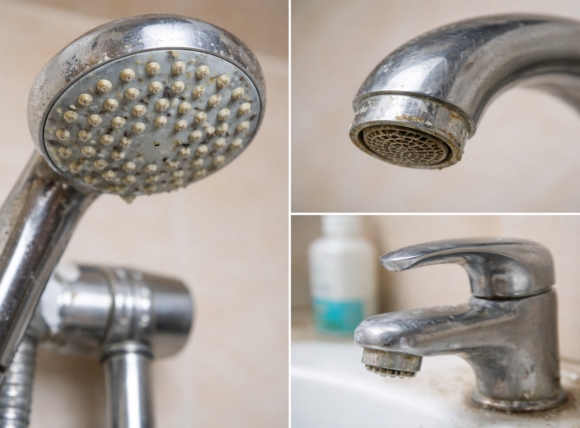 Dấu hiệu 2: Vòi hoa sen, vòi nước inox bị xỉn màu hoặc tắc nghẽn