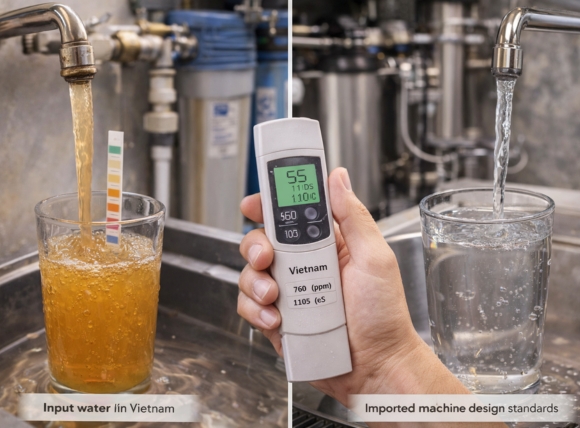 Đặc thù nước đầu vào tại Việt Nam so với tiêu chuẩn thiết kế máy nhập khẩu