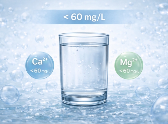 Nước mềm được xác định bởi hàm lượng Ca²⁺ và Mg²⁺ thấp dưới 60 mg/L