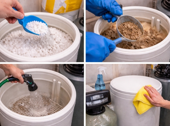 Kiểm tra muối và vệ sinh bình muối theo định kỳ