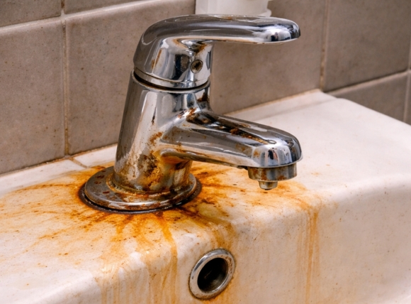 Vòi nước, sứ vệ sinh xuất hiện vết rỉ sét vàng nâu khó tẩy