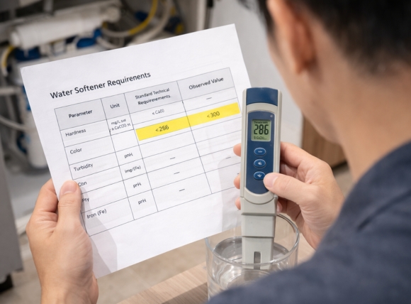 Đối chiếu độ cứng nguồn nước đầu vào với yêu cầu kỹ thuật