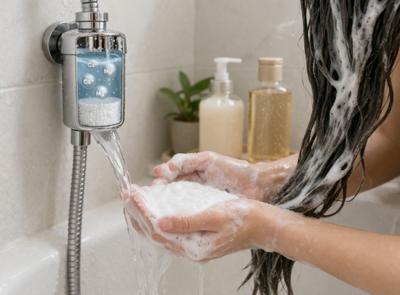 Ion Ca²⁺ và Mg²⁺ bị loại bỏ giúp sữa tắm và dầu gội hiệu quả hơn