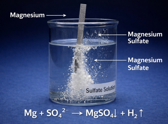 Phản ứng hóa học giữa thanh Magie và Sulfat