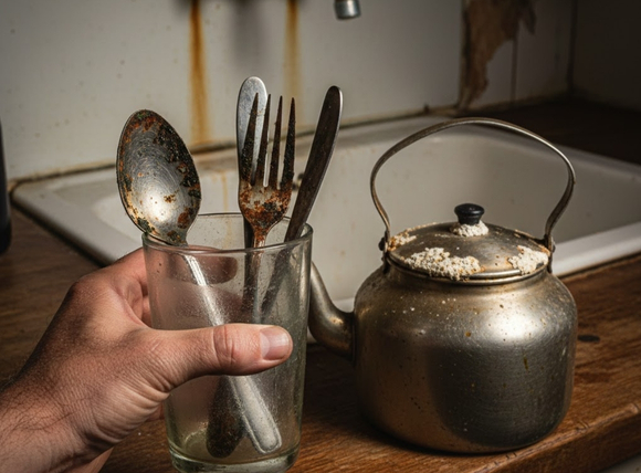 Dấu hiệu trên vật dụng cho thấy nước giếng khoan bị nhiễm bẩn