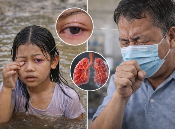 Tiếp xúc với nước ô nhiễm còn gây bệnh về mắt và đường hô hấp