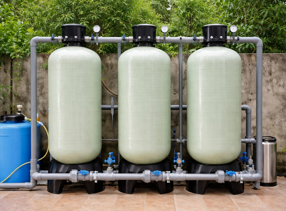 Cột lọc chứa cát, than, mangan xử lý kim loại nặng và cặn bẩn