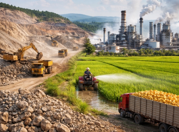 Khai thác khoáng sản, nông nghiệp và công nghiệp