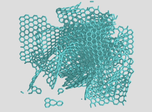 Ảnh mô phỏng 3d của cấu trúc than hoạt tính