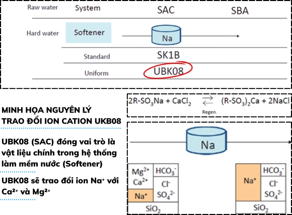 Sơ đồ nguyên lý trao đổi ion của hạt nhựa trao đổi ion Mitsubishi Diaion UBK08