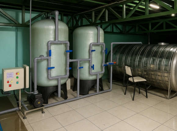 Hình thực tế hệ thống lọc công nghiệp sử dụng cột lọc composite 6386