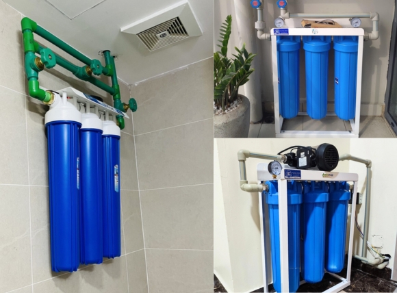 Bộ lọc nước thô đầu nguồn 3 cấp lọc - Lắp đặt thực tế tại VITEKO